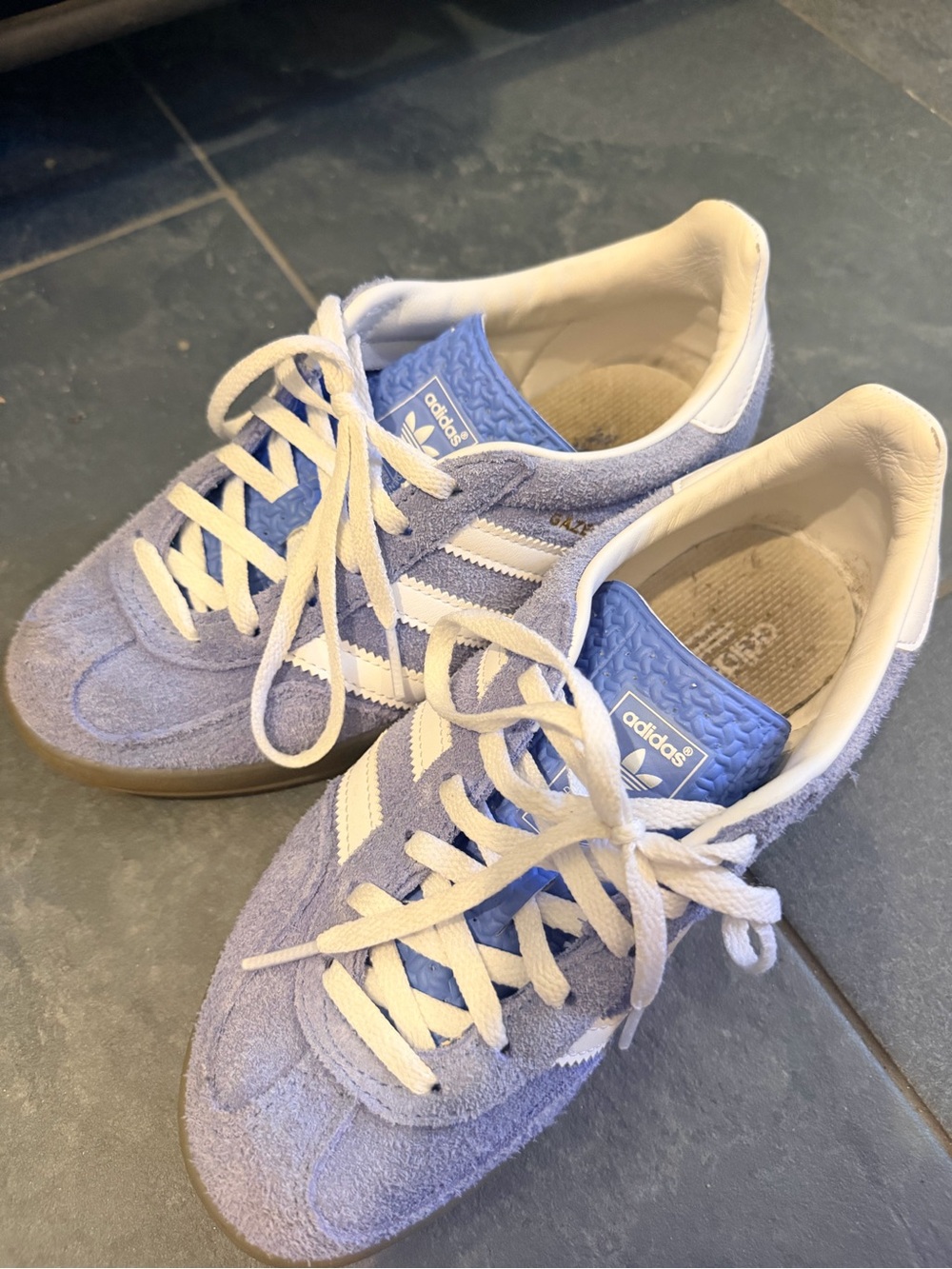 adidas Women’s blue Suede Sneakers with White Stripes